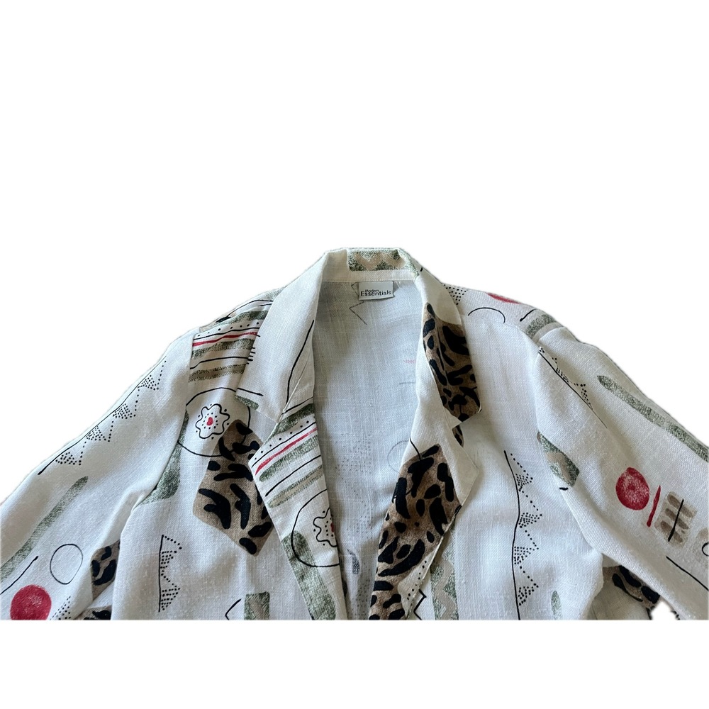Vintage 90s Geometric Leopard Linen Blend Blazer Jacket Sz L Funky Art Deco Chic - Picture 2 of 6